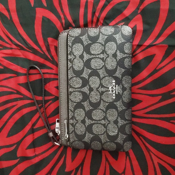 Coach Silver Crossgrain Monogram Double Zip Wallet Wristlet - Picture 1 of 8